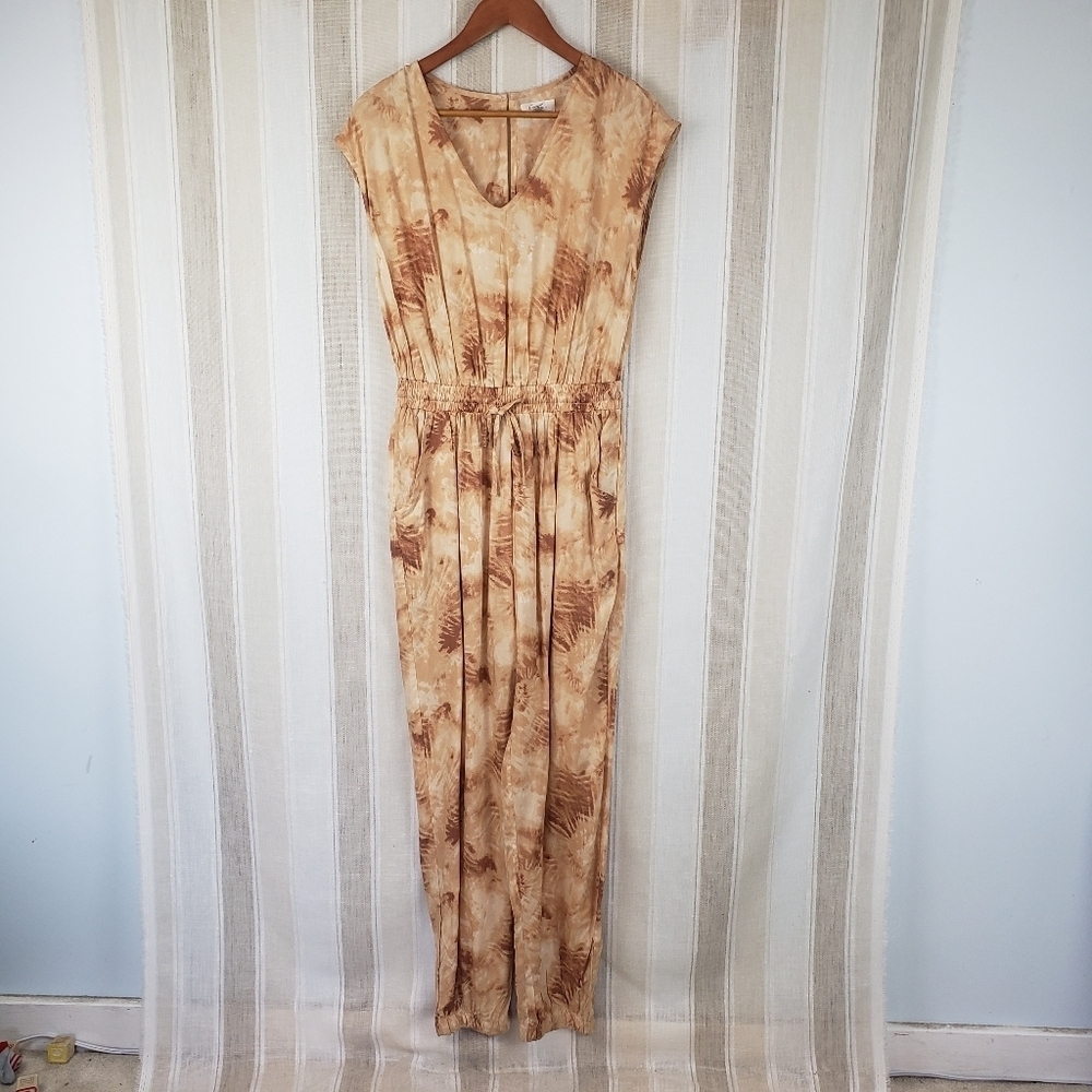 Japna Tie Dye Jumpsuit Neutral Tan Short‎ Sleeves Size Small